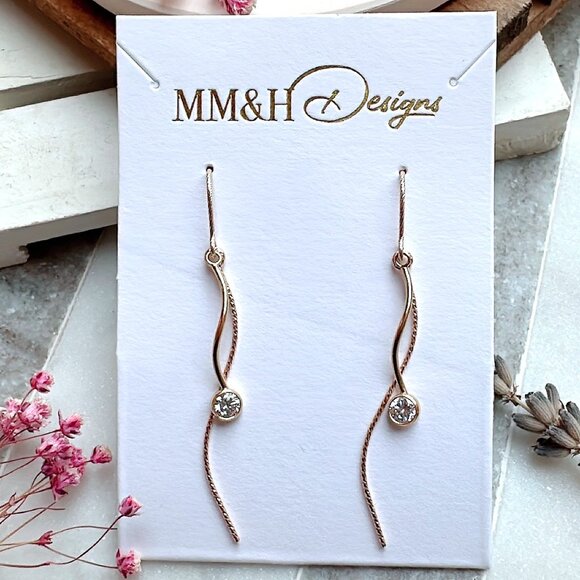 Long Sparkly Earrings with Cubic Zirconia | Handmade in BC - Picture 3 of 3